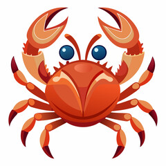 Cartoon Red Crab with Large Claws and Blue Eyes