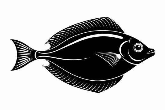 recommend clip art: Flounder fish silhouette black vector art illustration
