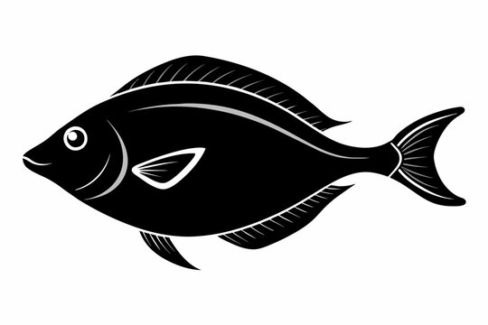 recommend clip art: Flounder fish silhouette black vector art illustration