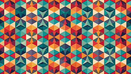 Vivid Geometric Tapestry: A seamless pattern of vibrant, retro-inspired geometric shapes forms a captivating visual rhythm. 