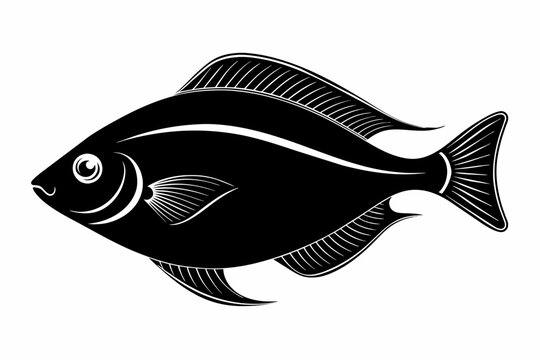 recommend clip art: Flounder fish silhouette black vector art illustration