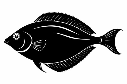 recommend clip art: Flounder fish silhouette black vector art illustration