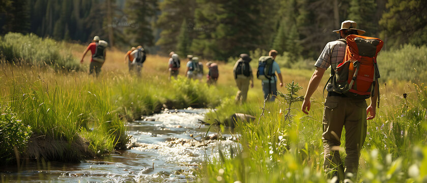 Wildlife Biologist Leading Field Research Expedition in National Park for University Students Studying Animal Behavior