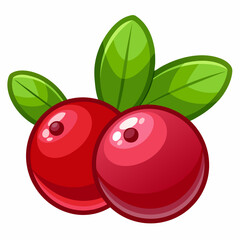 Two Red Cranberries with Green Leaves