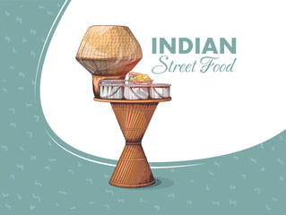 Indian Street Food Golgappa, Pani Puri or Fuchka hand drawing vector illustration on isolated background.