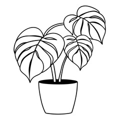 Monstera Plant Line Art Vector Silhouette Illustration