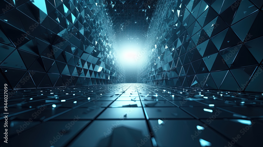Poster Abstract background with structure of neon triangles and technology style