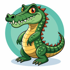 Naklejka premium Cartoon Green Crocodile with Sharp Teeth and Claws