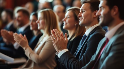 Obraz premium Audience applauding at a business conference in a modern venue during a networking event in the afternoon