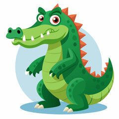 Cartoon Illustration of a Green Crocodile with Red Spikes