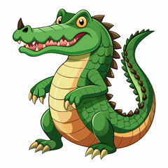Obraz premium Cartoon illustration of a green crocodile with a toothy grin and sharp claws