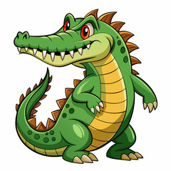 Fototapeta premium Cartoon Green Crocodile with Red Eyes and Sharp Teeth
