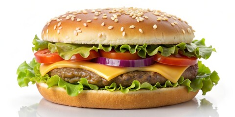 Classic Cheeseburger Sesame Seed Bun, Lettuce, Tomato, Onion, and Cheese - A Mouthwatering Culinary Delight