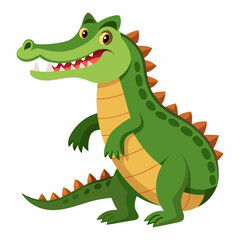 Fototapeta premium Cartoon Illustration of a Green Crocodile with Orange Spikes