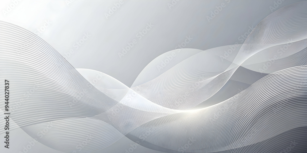 Poster ethereal whispers: soft, flowing waves of white on a subtle gradient background create a serene and 