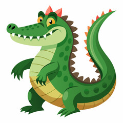 Cartoon Green Crocodile with Red Spikes and Sharp Teeth