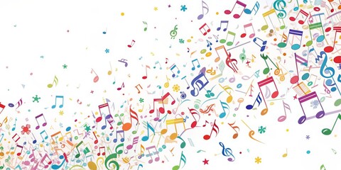 Colorful Music Notes Showering Down - Digital Painting - White Background - Abstract Musical Concept