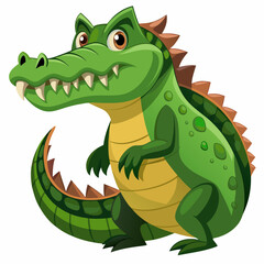 Fototapeta premium Cartoon Green Crocodile with Brown Spikes and Sharp Teeth