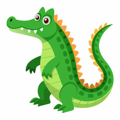 Cartoon Green Crocodile with Orange Spikes and Large Eyes