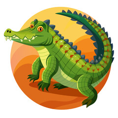 Fototapeta premium Green Crocodile with Orange Background