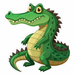 Cartoon Illustration of a Green Crocodile with Sharp Teeth and Spikes