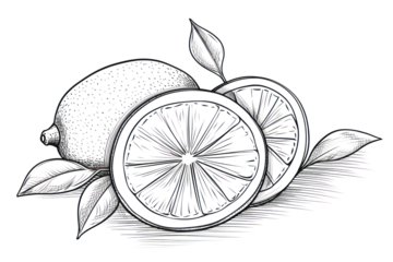 PNG Lemon outline sketch drawing fruit plant.
