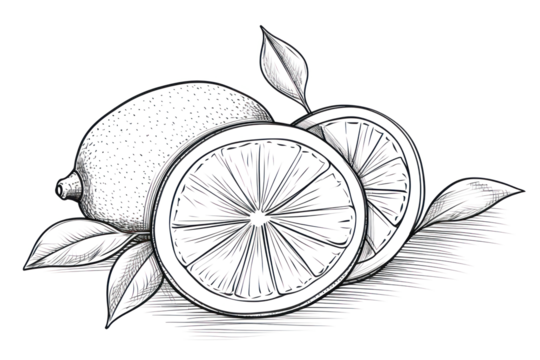 PNG Lemon outline sketch drawing fruit plant.