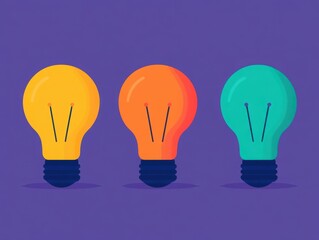 Light bulb with overlapping circles, intersection of ideas and growth, flat design illustration