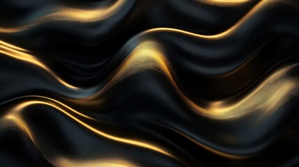 Obraz premium Abstract background with realistic golden and black wavy fluid shape. Interwined gold stripes. Generative AI