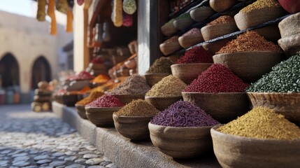 ai generated ai generative traditional arab indian asian morocco spice products at day domestic market store shop bazzar healthy organic item view sell