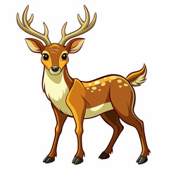 Fototapeta premium A Cartoon Illustration of a Standing Brown Deer with Antlers