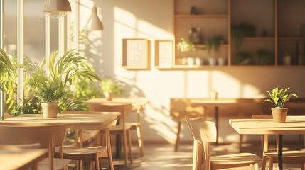 Fototapeta premium interior design of bright cafe with bright cozy environment