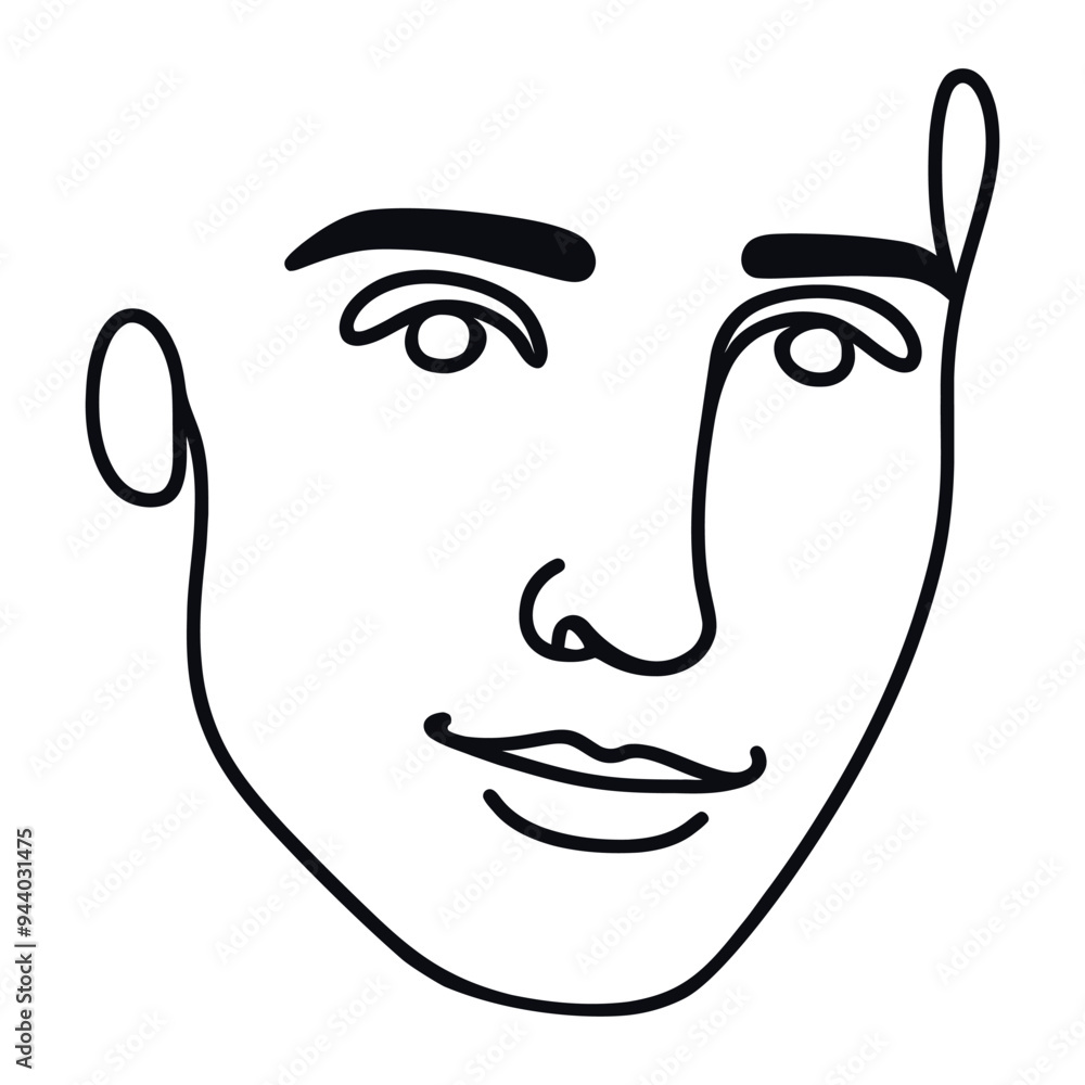 Wall mural One line drawing of portrait man. Minimal silhouette male face. Vector illustration.