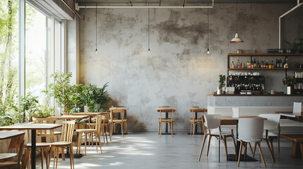 interior design of cafe with cozy environment and white furniture