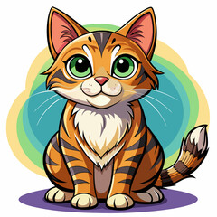 Obraz premium Cartoon Illustration of a Tabby Cat with Large Green Eyes
