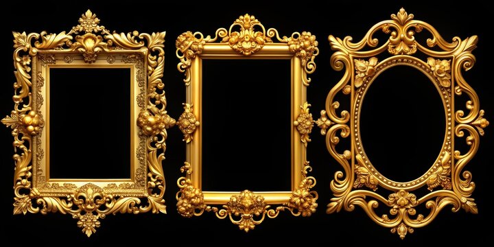 Gilded Baroque Frames A Trio of Golden Elegance - Square, Rectangular, and Oval - Opulence and Luxury in Art Decor
