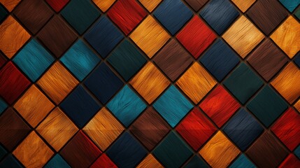 A repeating diamond pattern with alternating colors and textures, creating a dynamic, layered effect
