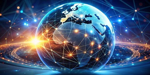 Obraz premium Global Network A Digital Earth Illuminated by Interconnected Lines and Glowing Points