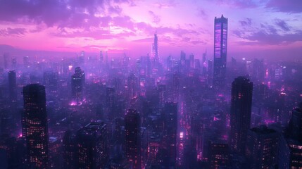 Fototapeta premium Futuristic Neon Cityscape at Dusk