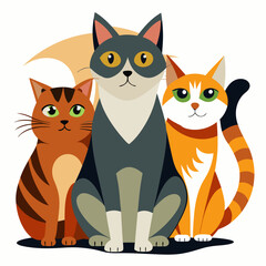 Obraz premium Three Cartoon Cats Sitting Together