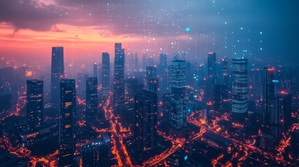 Fototapeta premium Futuristic Urban Skyline at Dusk