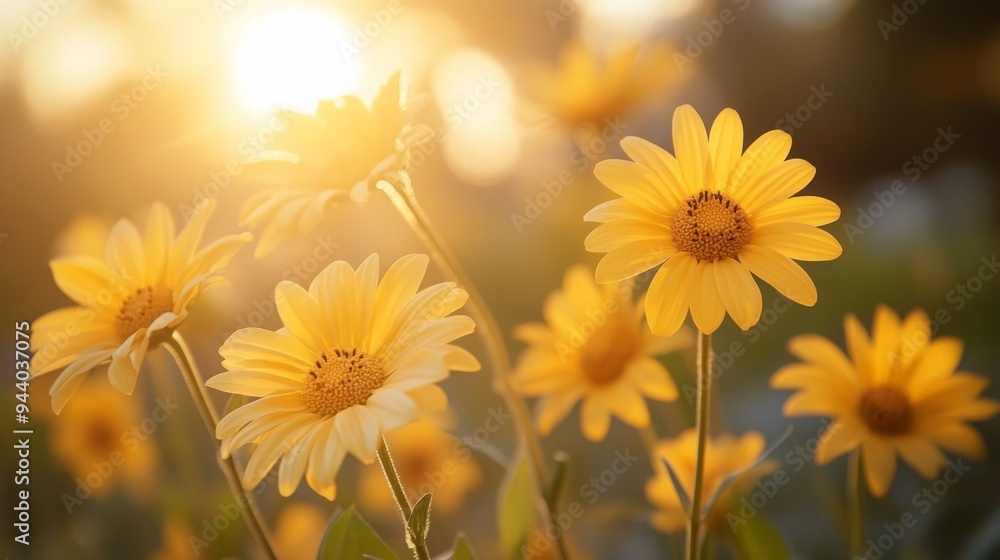 Canvas Prints Golden Sunlit Daisies in Bloom