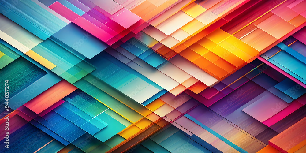Poster geometric tapestry: a vibrant abstract composition of overlapping geometric shapes in a kaleidoscope