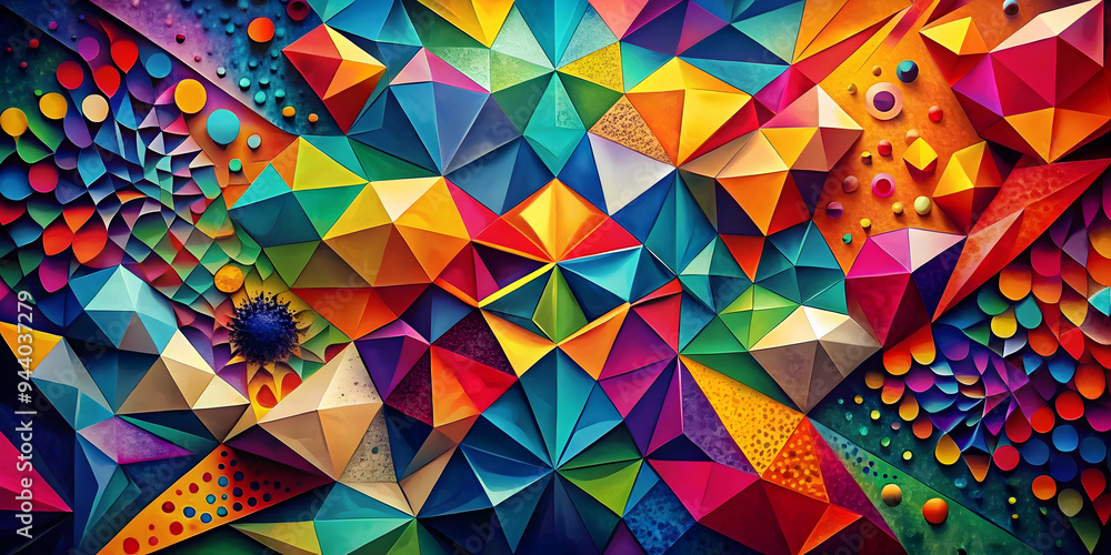 Poster kaleidoscope of geometry: a vibrant explosion of color and shape in a mesmerizing geometric abstract