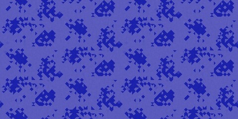 Faded electric blue glitch geo washed effect seamless border. Indigo dye grungy blotched distress abstract banner texture repeat