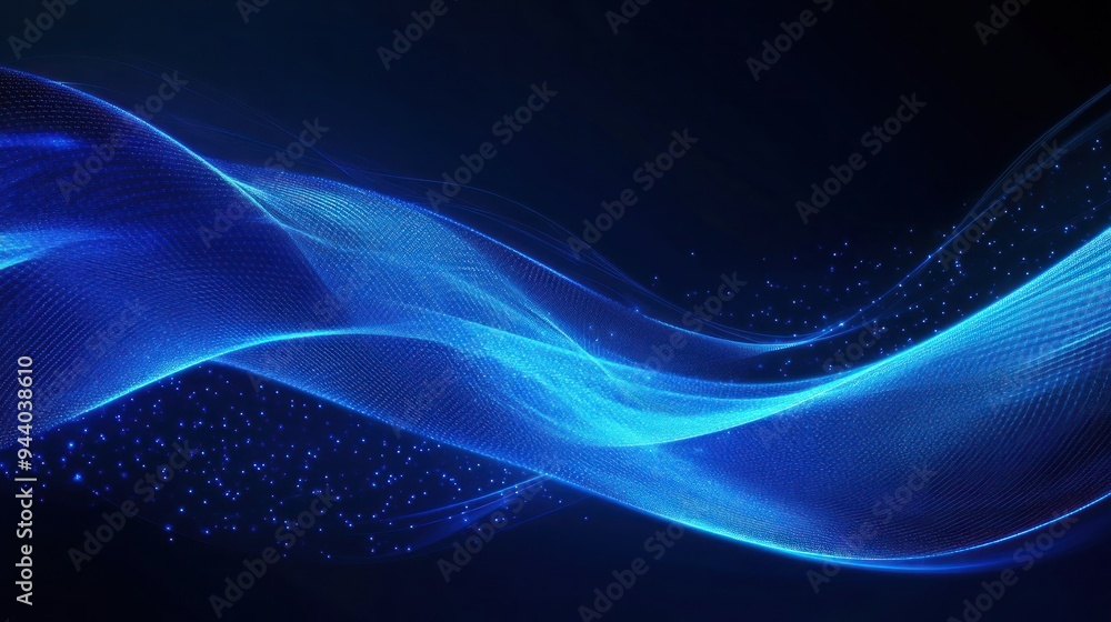 Poster Abstract Blue Wave with Glowing Particles