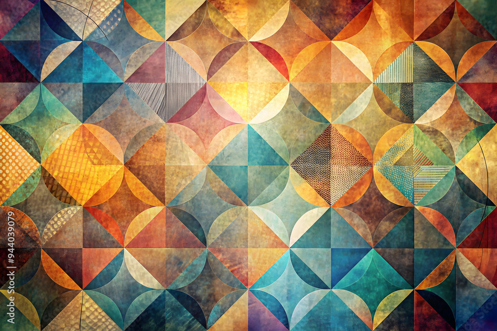 Poster abstract geometric tapestry: a vibrant and mesmerizing abstract pattern of geometric shapes in a kal