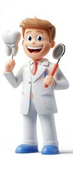 Dentist holding a mirror tool, ready for check-up, 3D illustration