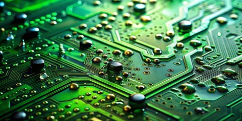 Fototapeta premium Green Circuit Board Close-Up A Detailed Look at the Intricate Network of Electronics
