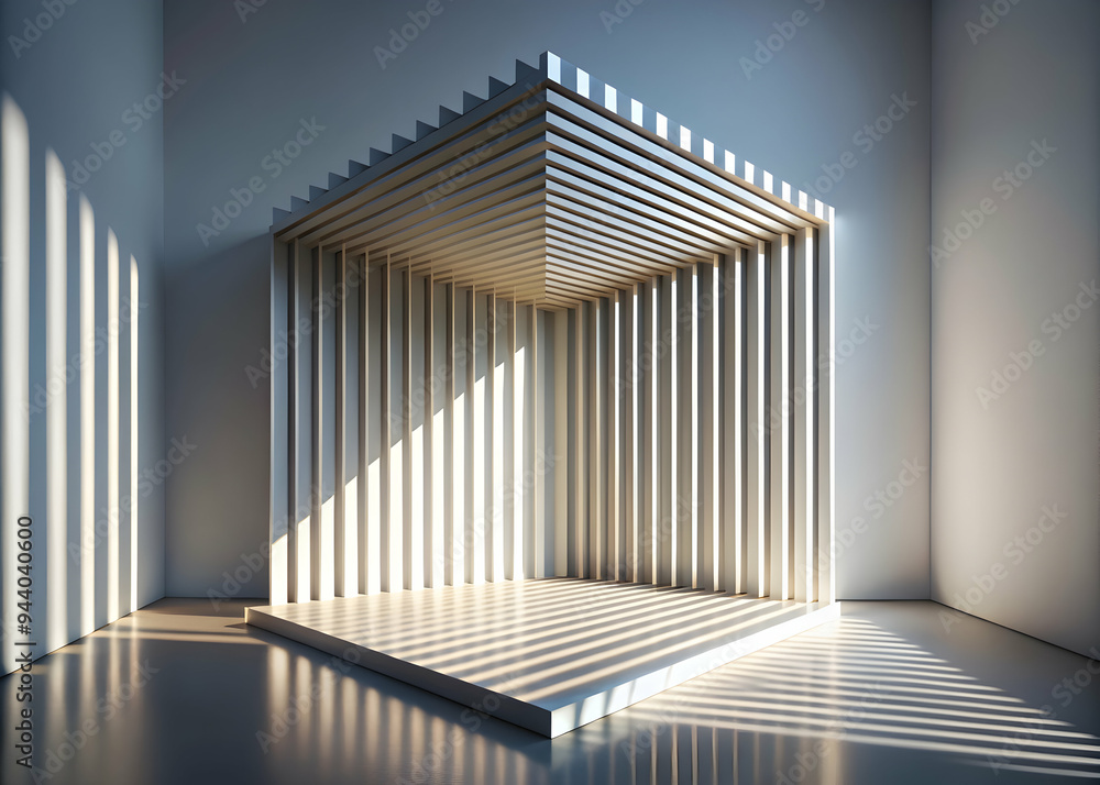 Poster infinite perspective: a minimalist 3d render of a square tunnel bathed in cool blue light, creating 